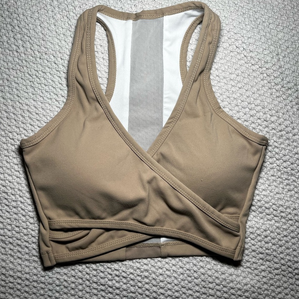 NVGTN Tan Crop Top Racerback Wrap-Front